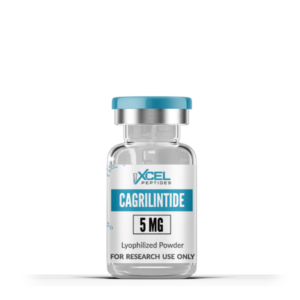 Cagrilintide peptide vial used for weight management, showing medical-grade packaging and research benefits