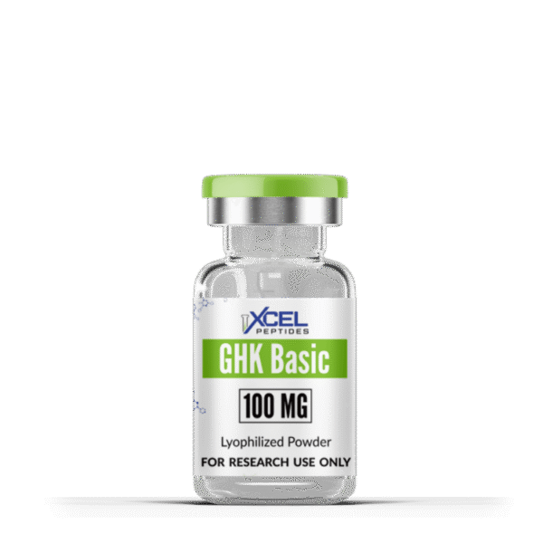 GHK Basic peptide vial for research, supporting skin regeneration, collagen production, wound healing, and anti-aging effects