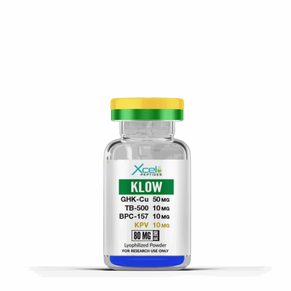 High-purity KLOW 80mg research compound vial for metabolic, cognitive, and preclinical laboratory studies