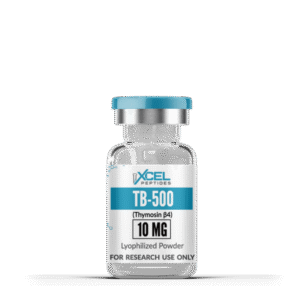 TB-500 peptide vial on a clean medical surface, representing muscle recovery, healing, and performance enhancement
