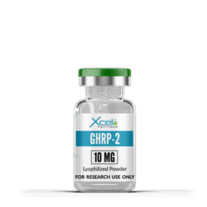 High-purity GHRP-2 (Growth Hormone Releasing Peptide-2) vial for preclinical research on growth hormone secretion, tissue regeneration, and metabolic studies