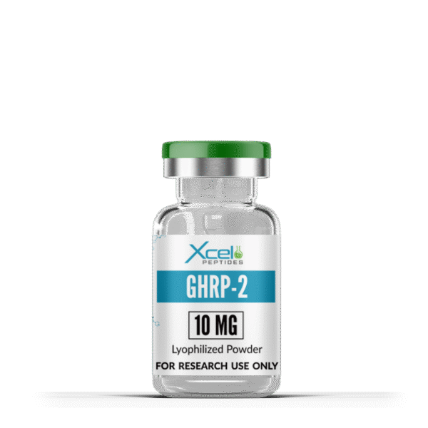 High-purity GHRP-2 (Growth Hormone Releasing Peptide-2) vial for preclinical research on growth hormone secretion, tissue regeneration, and metabolic studies