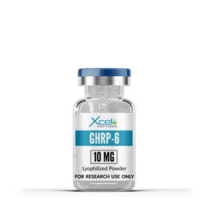 High-purity GHRP-6 (Growth Hormone Releasing Peptide-6) vial for preclinical research on growth hormone secretion, tissue regeneration, and metabolic studies