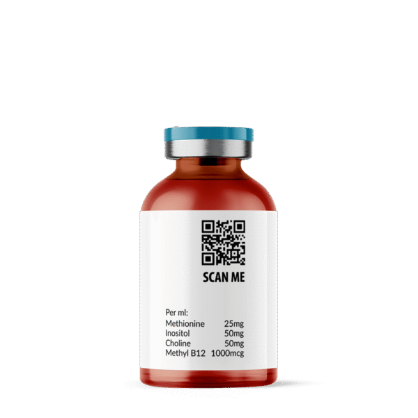 Vial of Lipo-B (Mic B-12) injection supplement, supporting energy boost, fat metabolism, and overall wellness